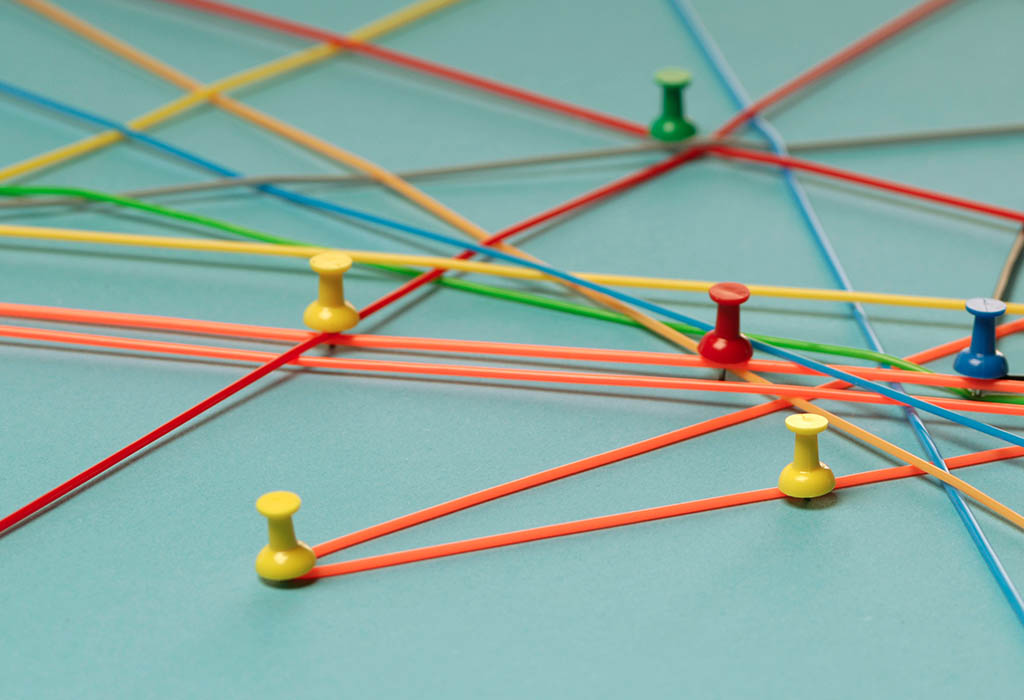 Network with pins, close-up