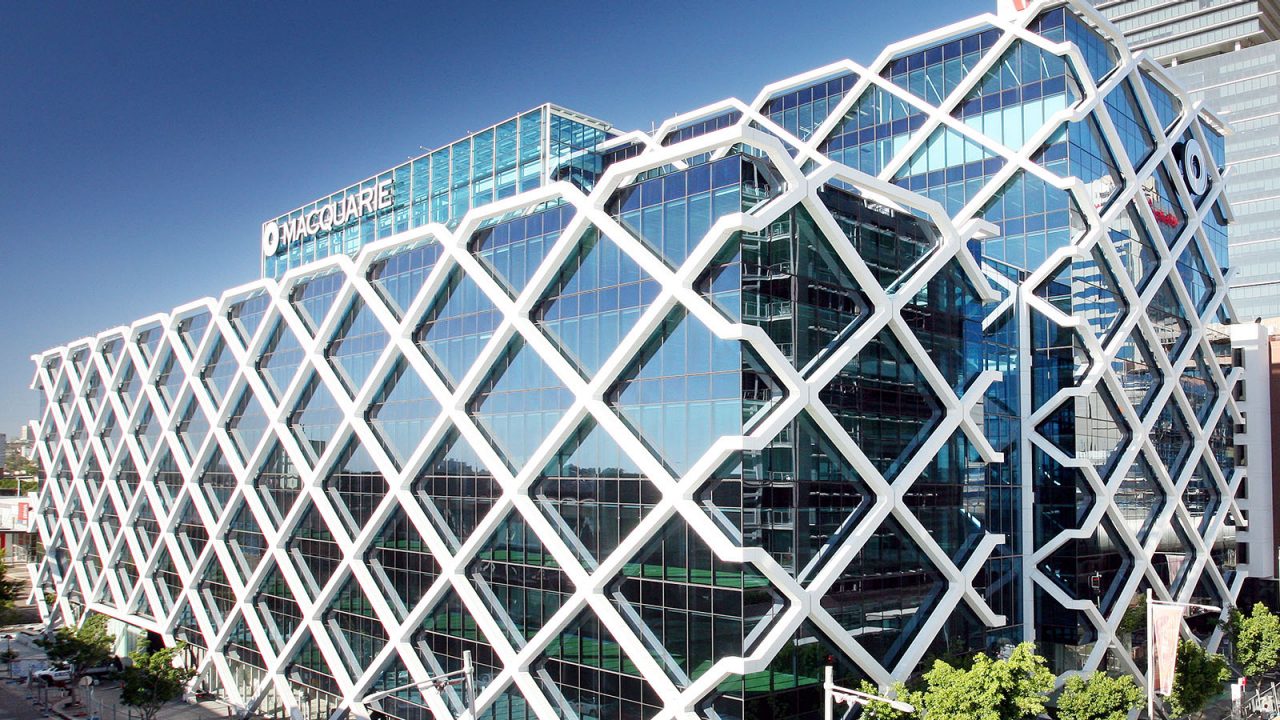 A wide shot of Macquarie’s 1 Shelley Street office in Sydney during the day.
